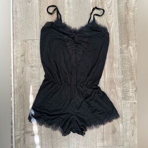Soma Black Sleep Romper with Lace Accents